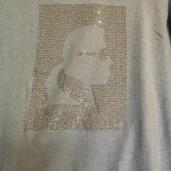 NWOT Karl Lagerfeld Blue Cotton /Cashmere Crew Neck Sweaters - Picture 3 of 9